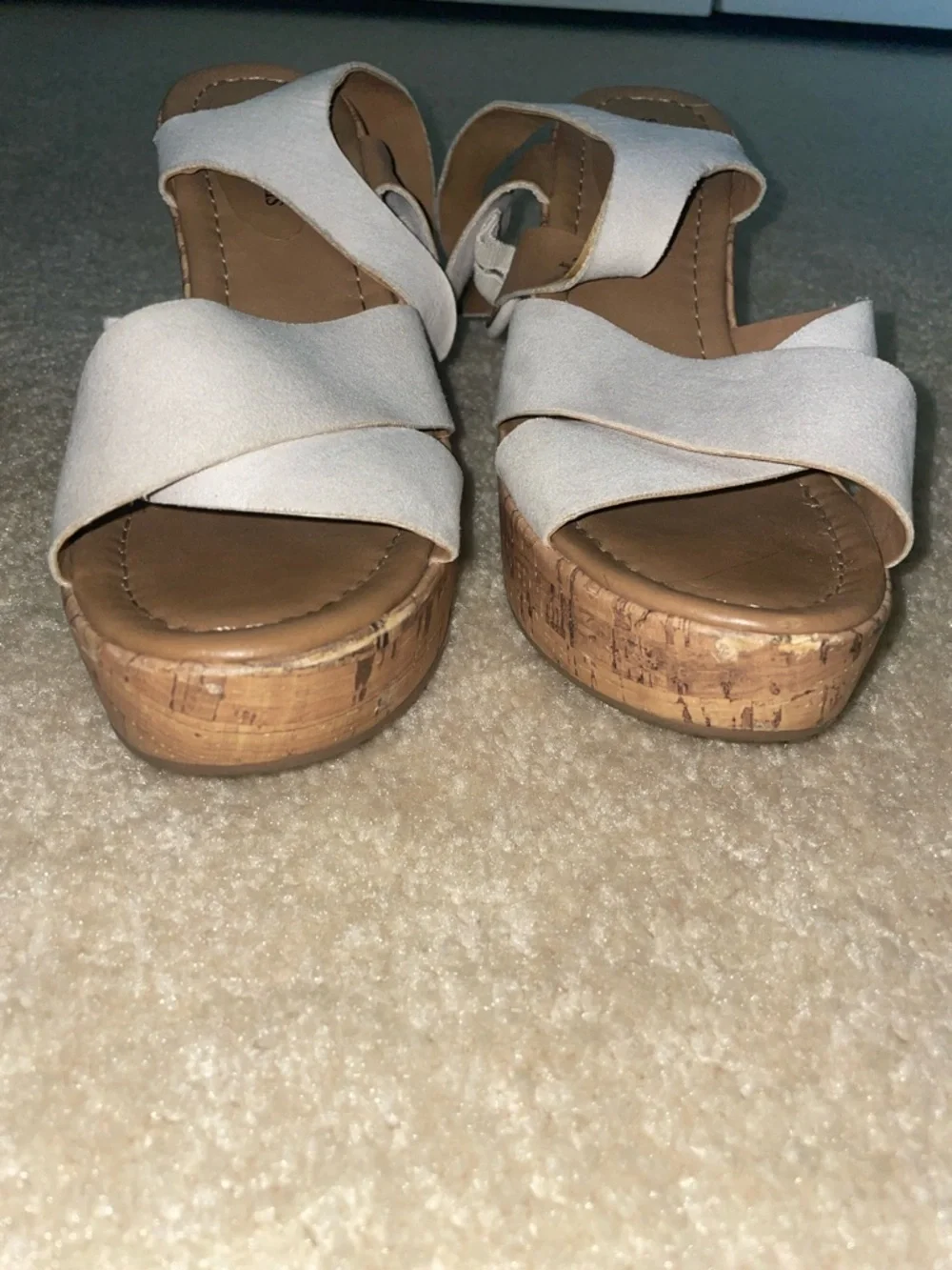 Seven Dials White Cork Wedge Sandals with Ankle Buckle